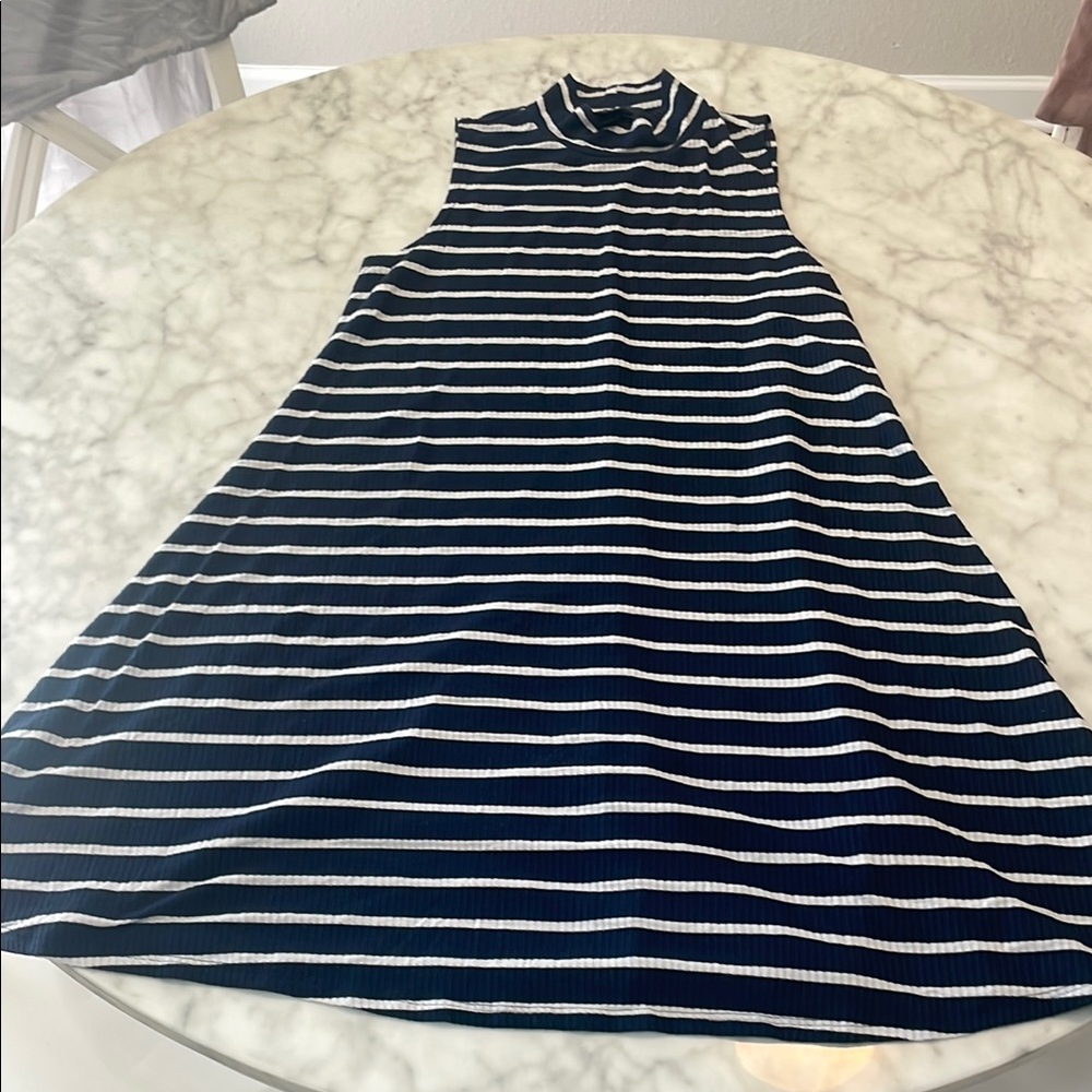 A. Byer Striped mock neck shift Dress - Navy and White